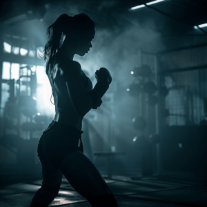 Woman standing in a dark gym